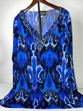 Bob Mackie Royal Blue Jeweled V-Neck Tunic